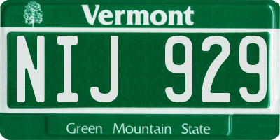 VT license plate NIJ929