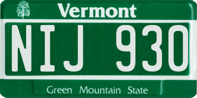 VT license plate NIJ930