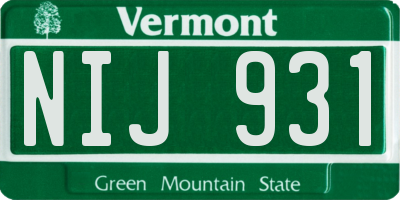 VT license plate NIJ931