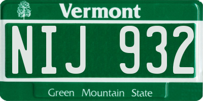 VT license plate NIJ932