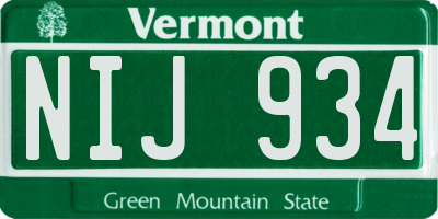 VT license plate NIJ934