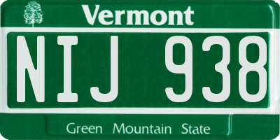 VT license plate NIJ938