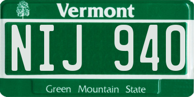 VT license plate NIJ940