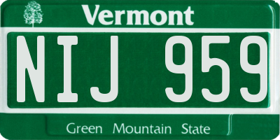 VT license plate NIJ959