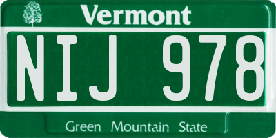 VT license plate NIJ978