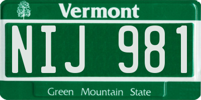 VT license plate NIJ981