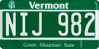 VT license plate NIJ982