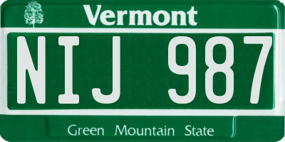 VT license plate NIJ987