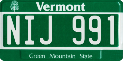 VT license plate NIJ991