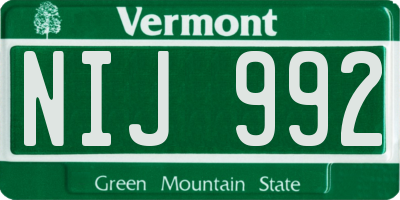 VT license plate NIJ992