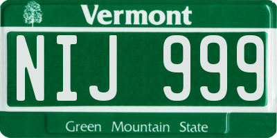 VT license plate NIJ999