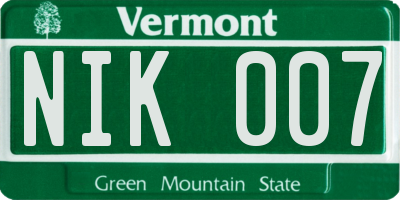 VT license plate NIK007