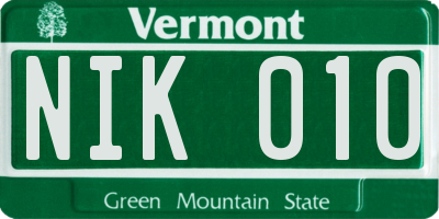VT license plate NIK010