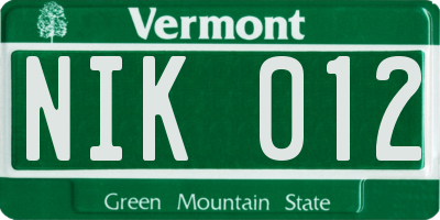 VT license plate NIK012
