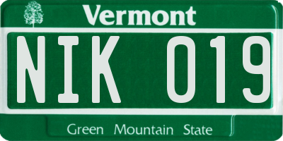 VT license plate NIK019