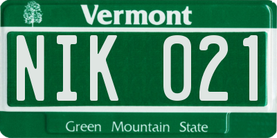 VT license plate NIK021