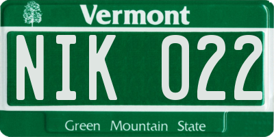 VT license plate NIK022