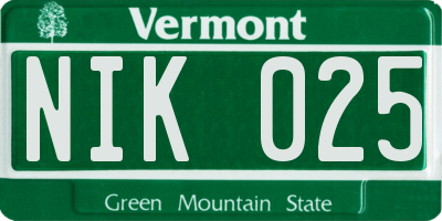 VT license plate NIK025