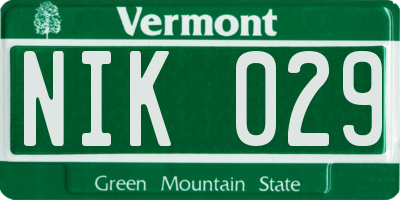 VT license plate NIK029