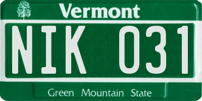 VT license plate NIK031