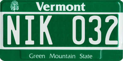 VT license plate NIK032