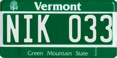 VT license plate NIK033