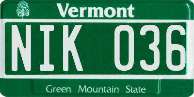 VT license plate NIK036