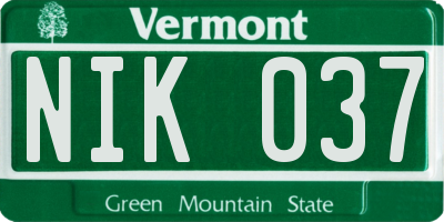 VT license plate NIK037