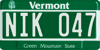 VT license plate NIK047