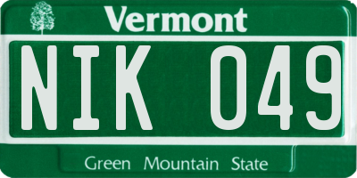 VT license plate NIK049