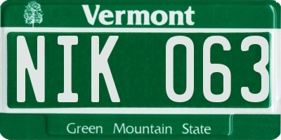 VT license plate NIK063