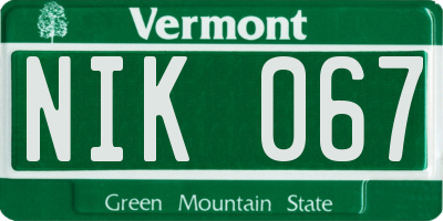 VT license plate NIK067