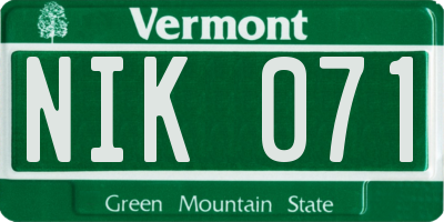 VT license plate NIK071