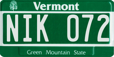 VT license plate NIK072