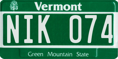VT license plate NIK074