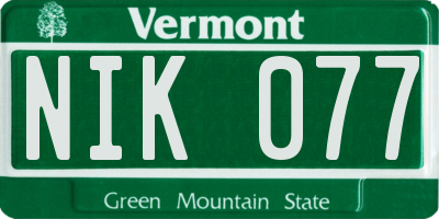 VT license plate NIK077