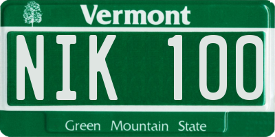 VT license plate NIK100