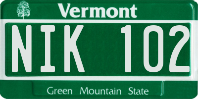 VT license plate NIK102