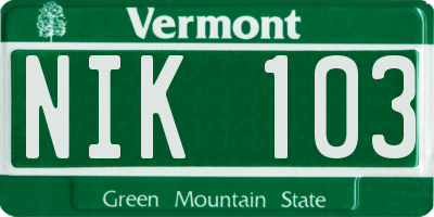 VT license plate NIK103
