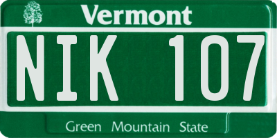 VT license plate NIK107