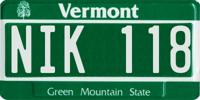 VT license plate NIK118