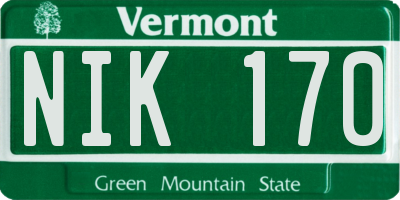 VT license plate NIK170