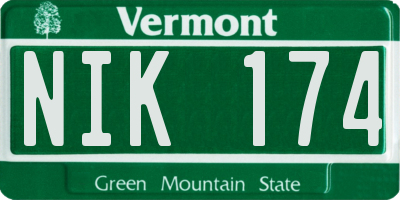 VT license plate NIK174