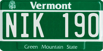 VT license plate NIK190