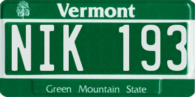 VT license plate NIK193