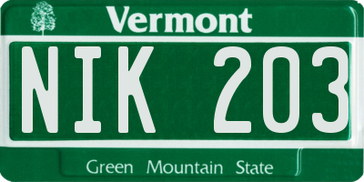 VT license plate NIK203