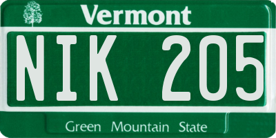 VT license plate NIK205