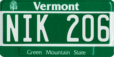 VT license plate NIK206