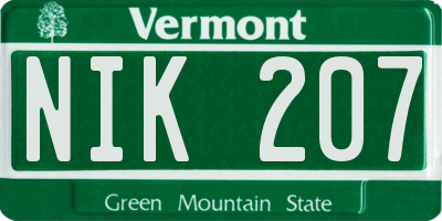 VT license plate NIK207