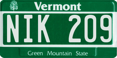 VT license plate NIK209